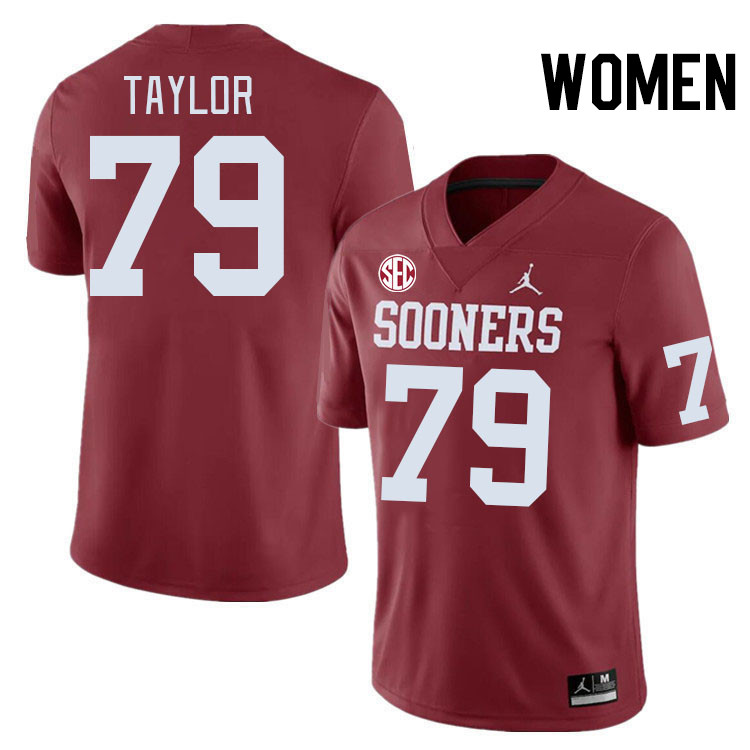 Women #79 Jake Taylor Oklahoma Sooners 2024 SEC Conference College Football Jerseys-Crimson